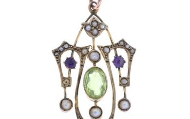 Early 20th century peridot, amethyst & split pearl pendant