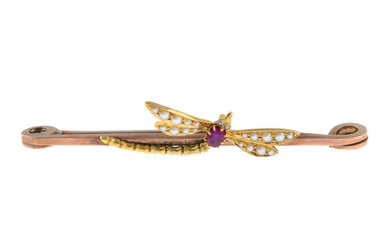 Early 20th gold gem-set dragonfly brooch