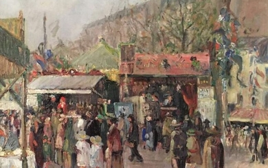 Edouard Febvre (1885-1967) - Painting, Fair scene in Paris