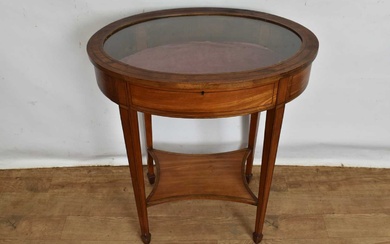 Edwardian inlaid satinwood bijouterie table of oval form