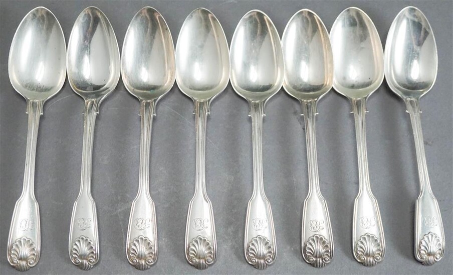 Eight Victorian Silver Thread and Shell Pattern Tablespoons, 16.6 oz