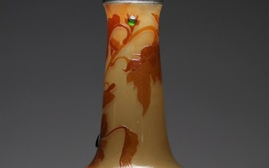 Emile Galle, Vase Green and dark green heat-treated glass inlays, floral motifs, removable