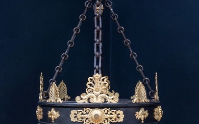 Empire Style Ormolu and Patinated-Bronze Alabaster Four-Light Chandelier