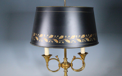 Empire style French bouilotte lamp in bronze and pewter. 1970s.