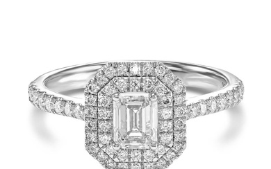 Engagement ring - 18 kt. White gold - 0.89 tw. Diamond (Natural) - Diamond