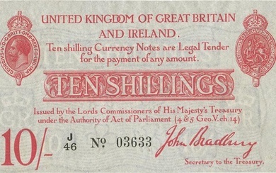 England, Treasury 10 Shillings January 1915, Bradbury, T12, Pick 348