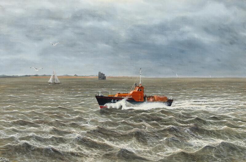 NOT SOLD. English painter, 20th century: The Sheerness Lifeboat, Helen Turnbull. Signed. Oil on canvas laid on board. 51 x 76.5 cm. – Bruun Rasmussen Auctioneers of Fine Art