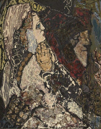 Ernst Eisenmayer, Austrian/British 1920¬®2018 - The Bride, 1954; oil, household enamel and assemblage on board, signed with initials and dated lower right 'E E 54', 74.2 x 59.5 cm