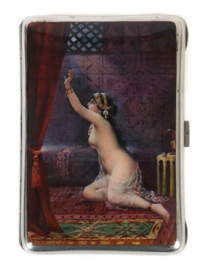 Erotic cigarette case probably Germany, circa 1900, silver...