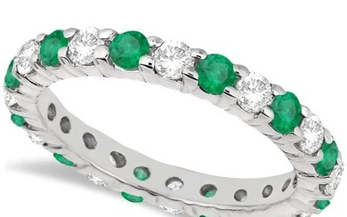 Eternity Diamond and Emerald Ring Band 14k White Gold 2.35ctw