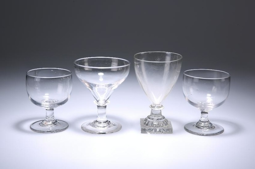 FOUR 19TH CENTURY GLASS RUMMERS, comprising a pair with