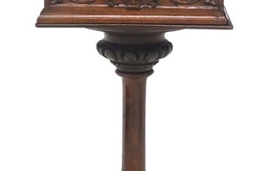 FRENCH CARVED OAK BOX ON PEDESTAL STAND