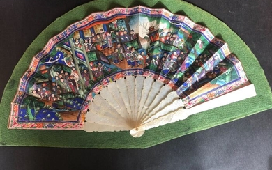 Fan (1) - Mother of pearl, Paper - A very nice Chinese export Mother of Pearl fan - China - Mid 19th century