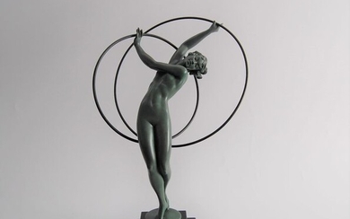 Fayral / Pierre Le Faguays - Max le Verrier - Art Deco sculpture dancer with double hoop