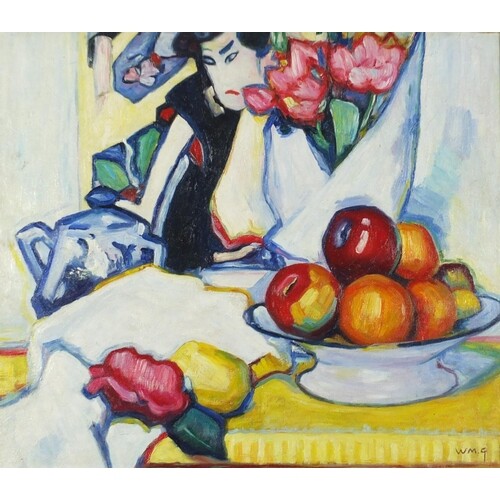 Figure with still life flowers and fruit, Scottish Colourist...