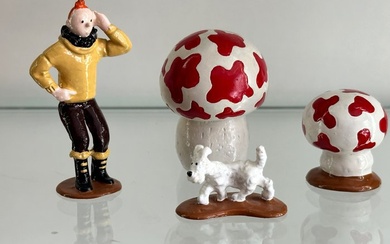 Figurine Pixi - Tintin, Milou et les champignons - Prototype - Années 90 - 4 Figurines