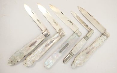 Five Victorian and Edwardian silver and mother of pearl...