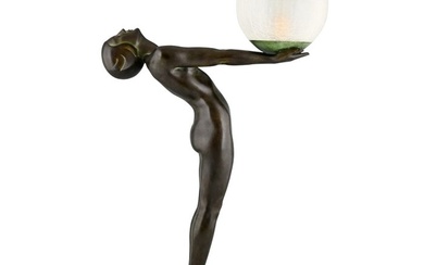 Floor lamp - Art Deco style LUMINA signed Max Le Verrier H. 65 cm. - Glass, Marble, Metal