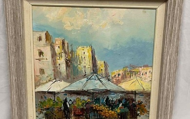 Framed Original Oil On Canvas Signed Cafe Street Scene
