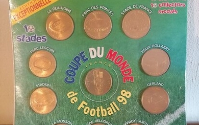 France. Coffret de 11 médailles souvenirs "Coupe du Monde de Footballl 1998"