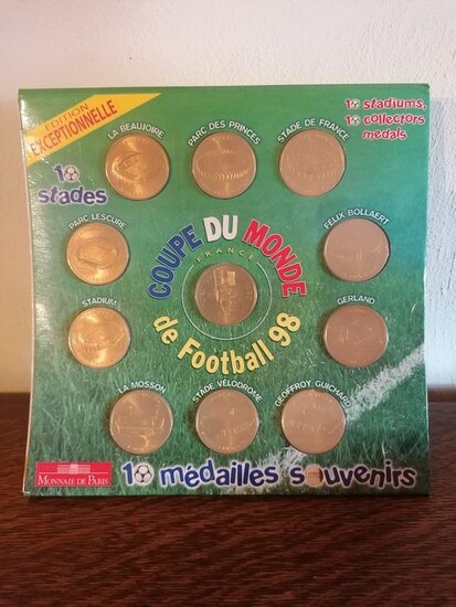 France. Coffret de 11 médailles souvenirs "Coupe du Monde de Footballl 1998"