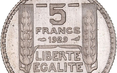 France. Third Republic (1870-1940). 5 Francs 1929 Turin. Essai en Nickel