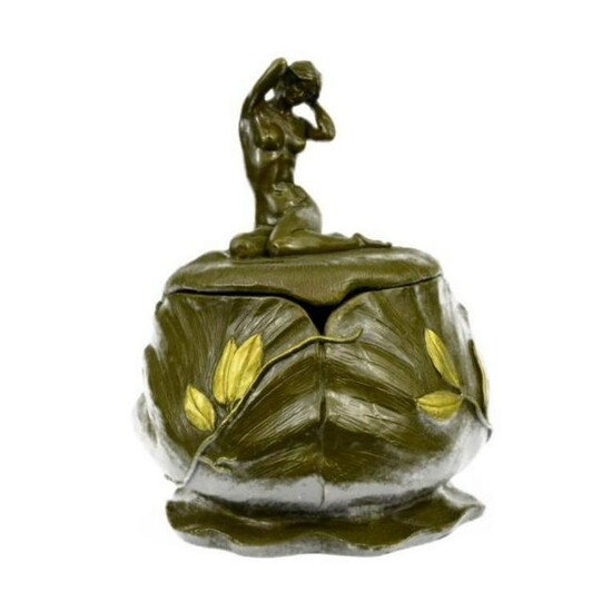 French Gilt Art Nouveau Nude Bronze Jewel Box