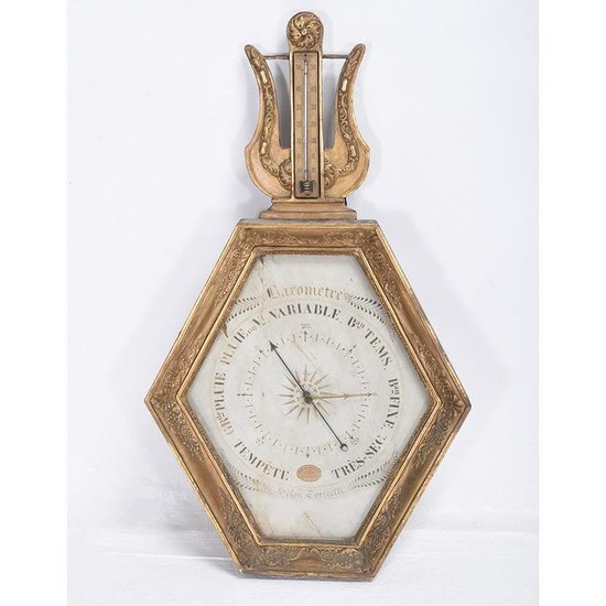 French LeliÃ‹vre Gilt-Wood Barometer and Thermometer.
