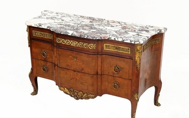 French Marble Top Marquetry Inlaid Commode