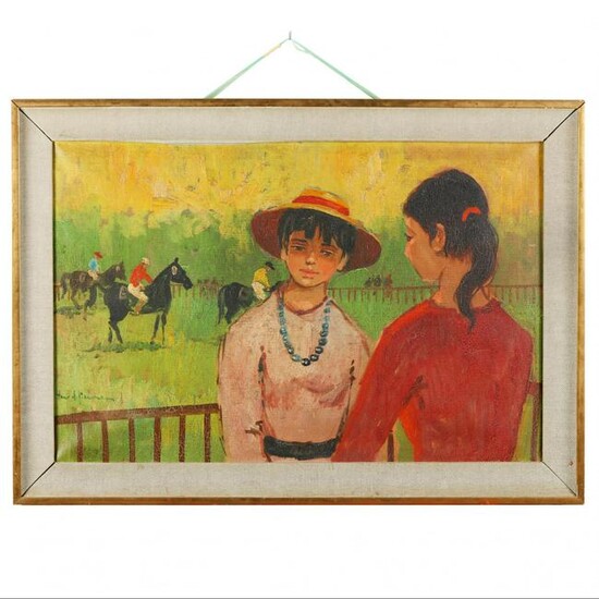 French School (20th century), Two Girls at a Horse Race