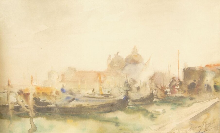 French School, early 20th century- View in Venice; watercolour, signed, 29 x 39 cm.