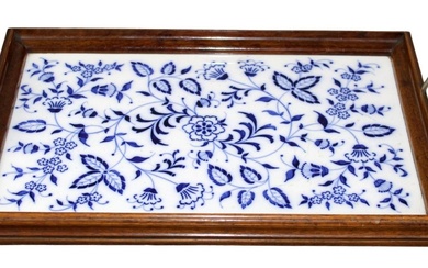 French serving tray with blue and white porcelain insert
