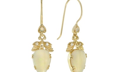 GEMMA FILIGREE Earrings - Yellow gold Pear Opal - Diamond