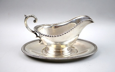 GORHAM SILVER SAUCE BOAT AND STAND