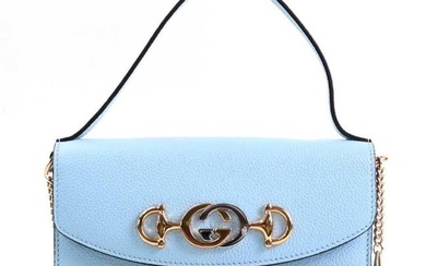 GUCCI Handbag Crossbody Shoulder Bag GG Horsebit Leather/Metal Light Blue/Gold/Silver Ladies 564718