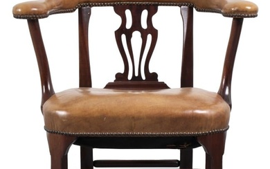 George III Style Leather and Mahogany Armchair