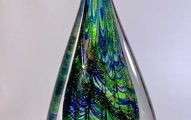 Gorgeous MURANO Feathers of a Peacock Art Glass Teardrop Sculpture