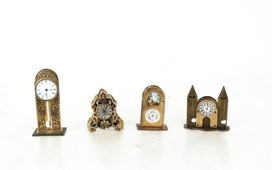 Group of 4 Miniature Gilt Metal Clocks