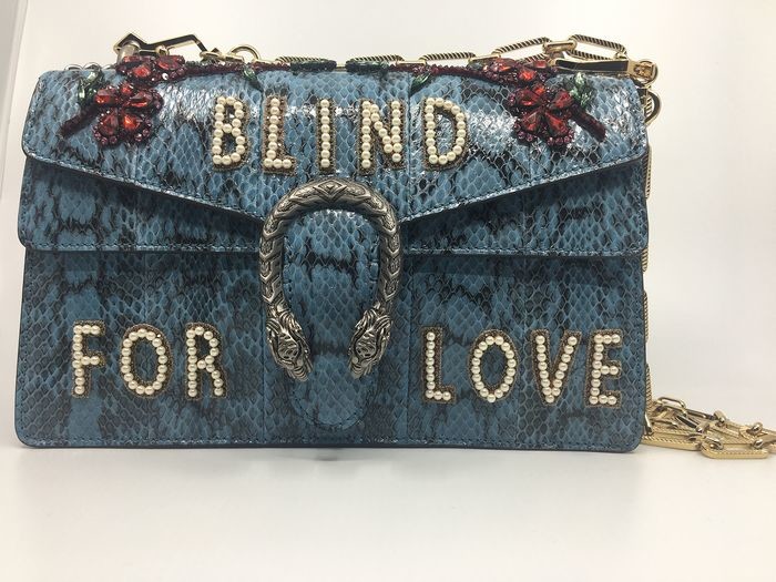 Gucci - Marine Blue Python and Crystal Embellished 'Blind for Love' Small DionysusShoulder bag