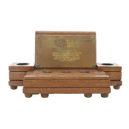 H.R.H. PRINCE HENRY, DUKE OF GLOUCESTER GOVERNOR GENERAL COMMONWEALTH OF AUSTRALIA OAK AND BRASS INKSTAND.