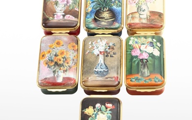 Halcyon Days Limited Edition "Flowers in a Vase" and Other Enameled Boxes