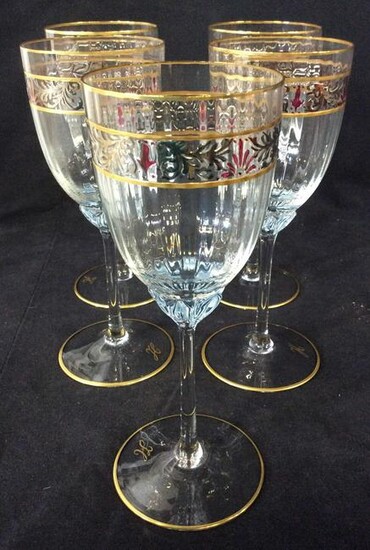 Hand Painted Set 12 Crystal Wine Glasses