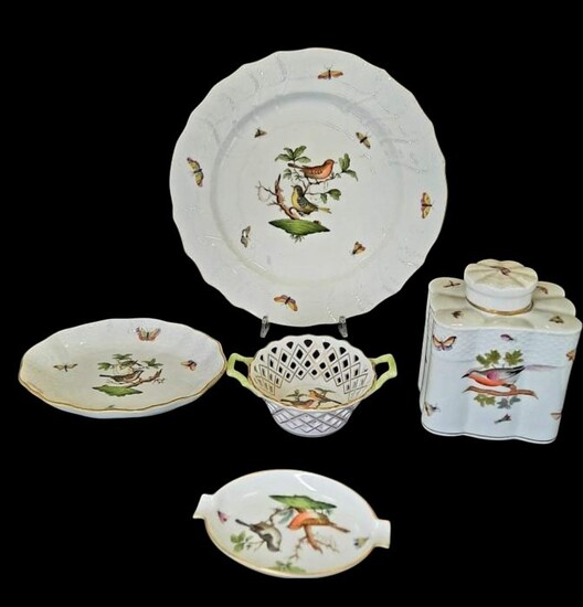 Herend - Jar, Plate, basket (5) - Porcelain