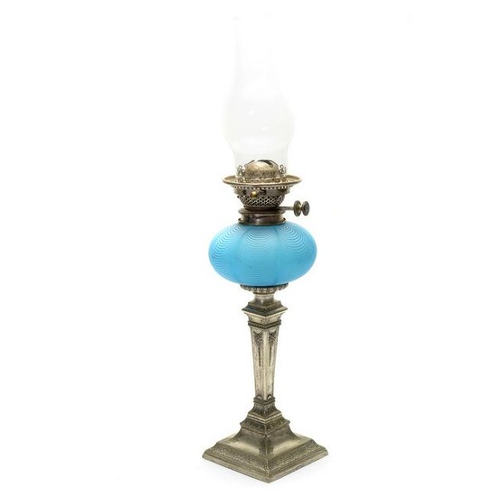 Hinks Duplex Victorian Oil Lamp with a Blue Nailsea