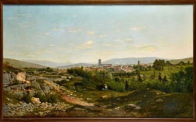 Horace Antoine FONVILLE (1832-1914) Paysage panoramique Huile sur toile Signé et daté 1873 en bas...