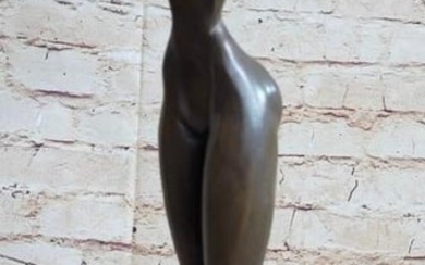 Hot Cast Bronze Curvy Figurative Sexy Girl Sculpture on Marble Base by Juno