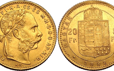 Hungary 1882 KB Gold 20 Francs I Ferenc József