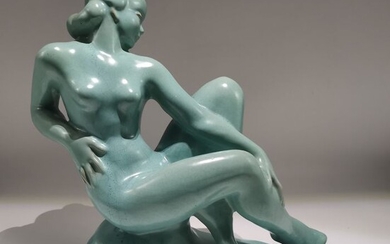 Hungary (Budapest) - Komlos Ceramics - Art Deco "Nude sitting woman" figurine