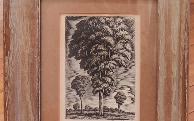 Isaac Friedlander Woodcut Lithograph Titled Poplar c, 1930s