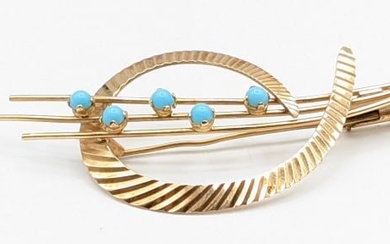 Israel 14K Yellow Gold Turquoise Pin/Brooch